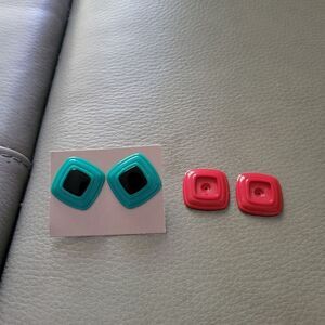 Avon Turquoise and Red Square Earrings Set Interchangeable